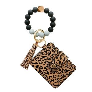 Wristlet Keychain Silicone Beaded Bracelet Tassel Card holder